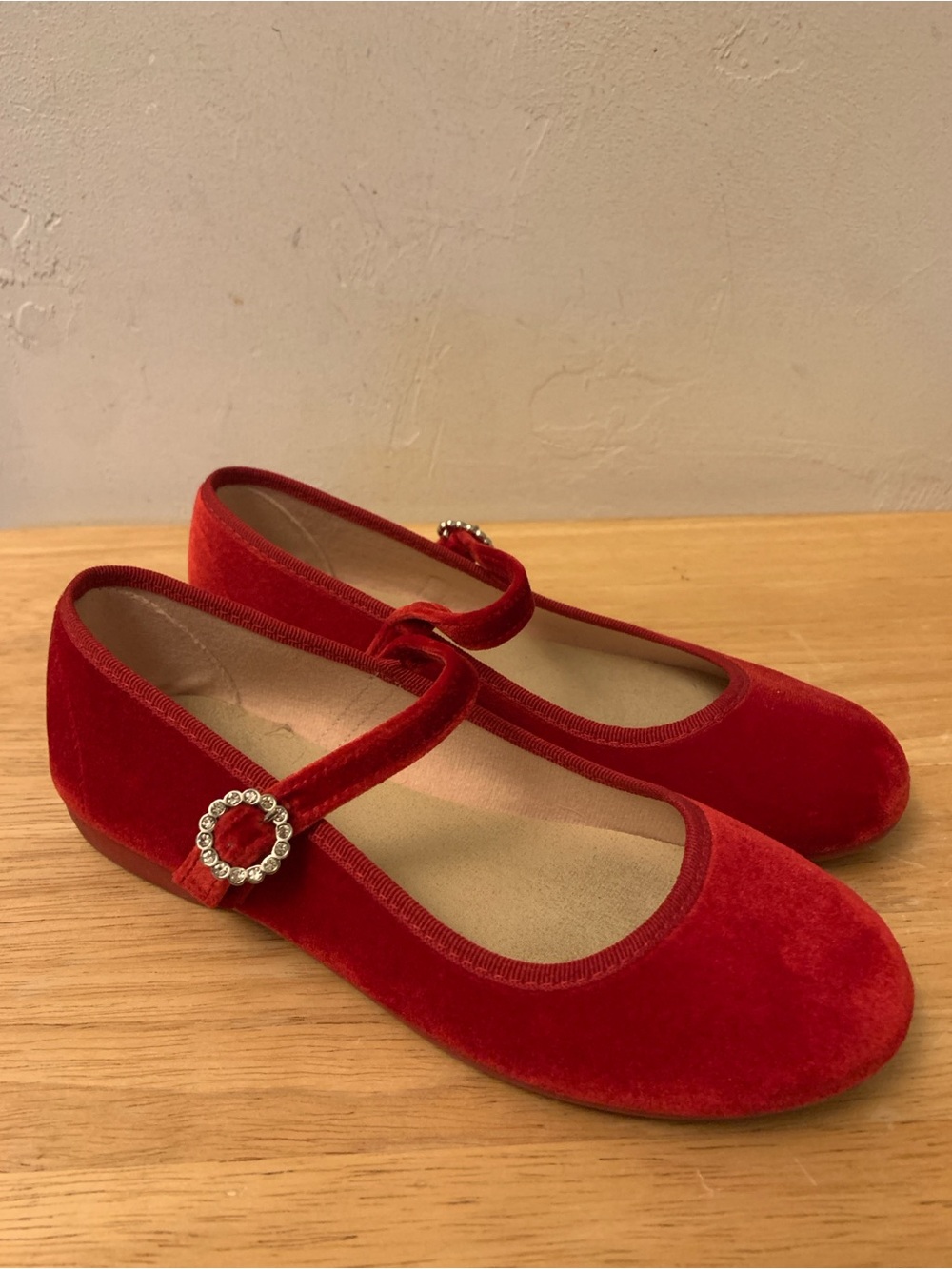 Girls' Red Velvet Dress Flats with Sparkle Accent